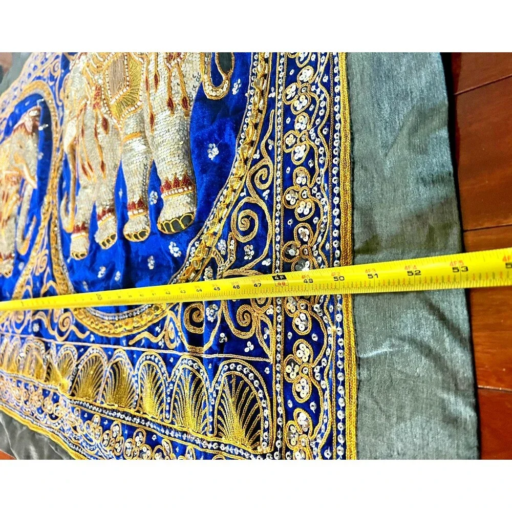 Vtg Thai Burmese KALAGA Sequined Elephants Tapestry Wall Hanging 35 X 53 Curtain